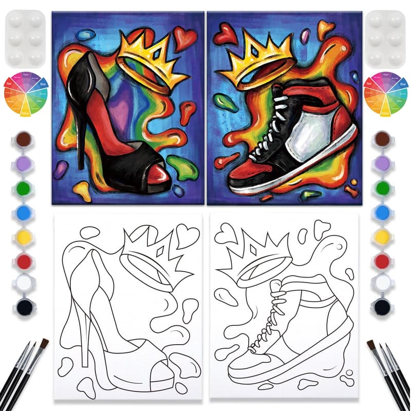 Couples Paint and Sip Canvas Kit - Pre-Drawn 8x10 Set