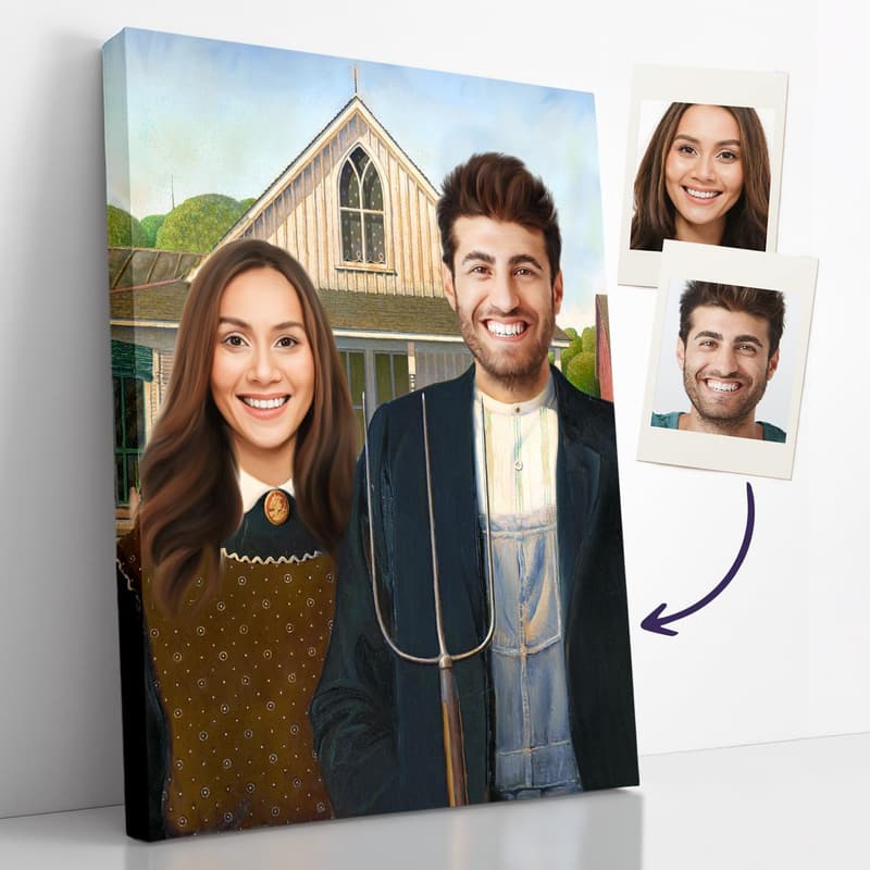 Custom Couple Portrait Canvas Art - Personalized Gift for Couples