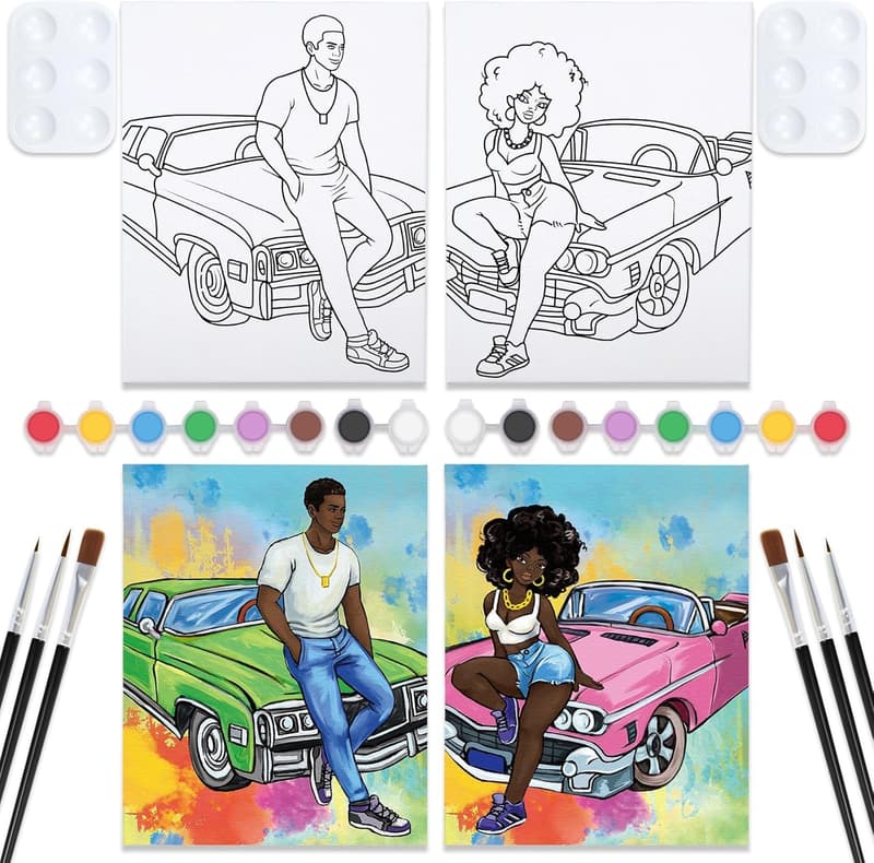 Date Night Couples Painting Kit - Pre-Drawn Canvas Set (2 Pack)