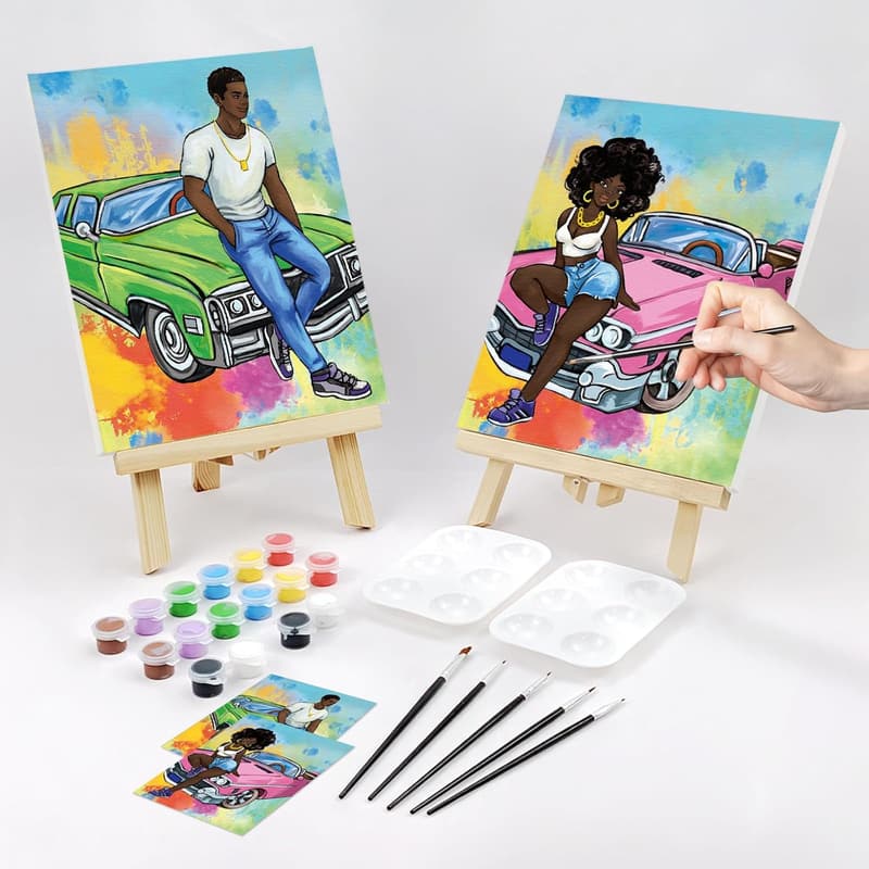 Date Night Couples Painting Kit - Pre-Drawn Canvas Set (2 Pack)