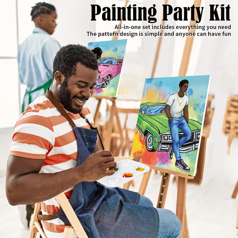 Date Night Couples Painting Kit - Pre-Drawn Canvas Set (2 Pack)