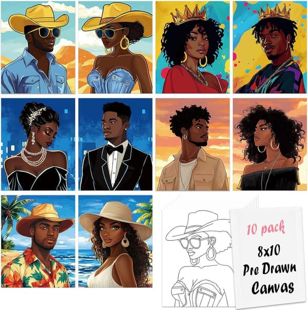 Couples Paint Night Kit - 10 Pre-Drawn Canvases (8x10 Inch)