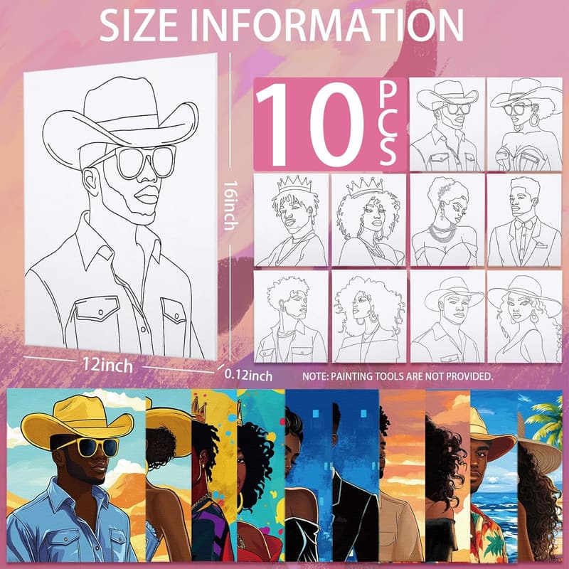 Couples Paint Night Kit - 10 Pre-Drawn Canvases (8x10 Inch)