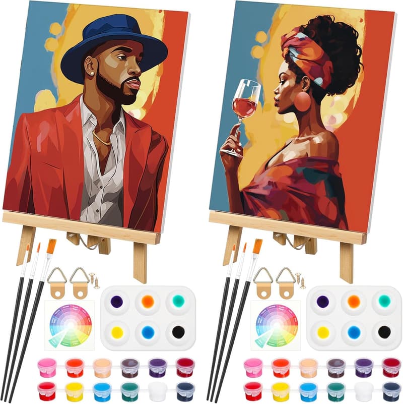 Valentine's Day Painting Kit for Couples - 2 Pre-Drawn Canvases