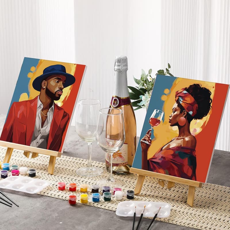 Valentine's Day Painting Kit for Couples - 2 Pre-Drawn Canvases