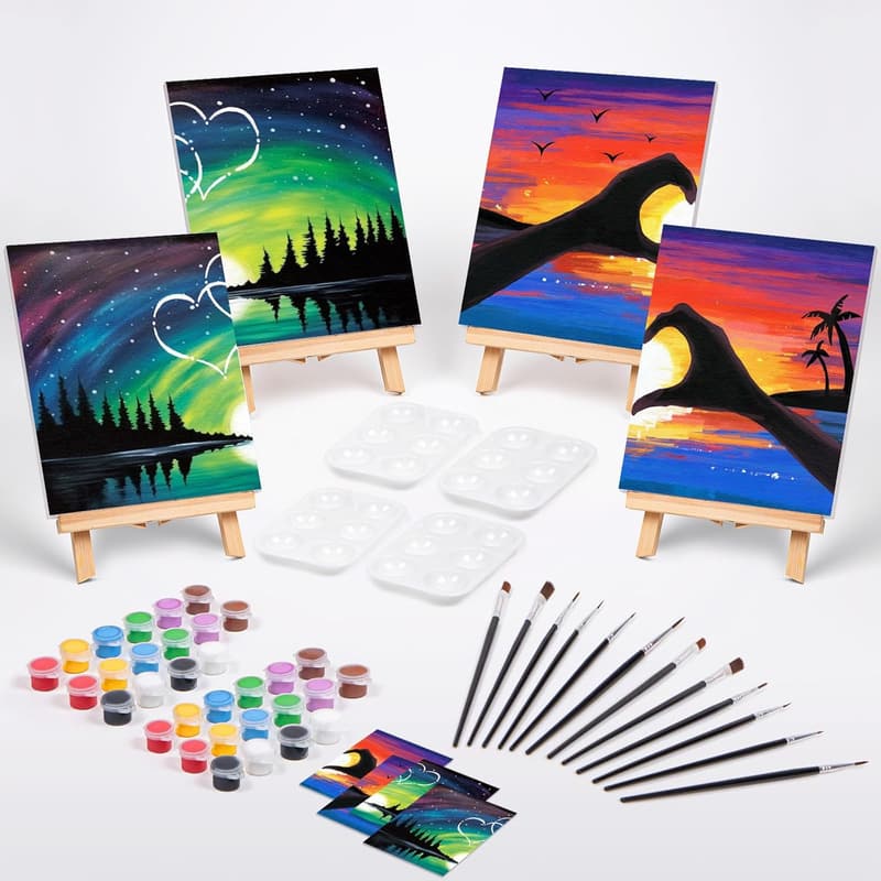 Valentine's Sip and Paint Kit for Couples, Pre-Drawn Canvases