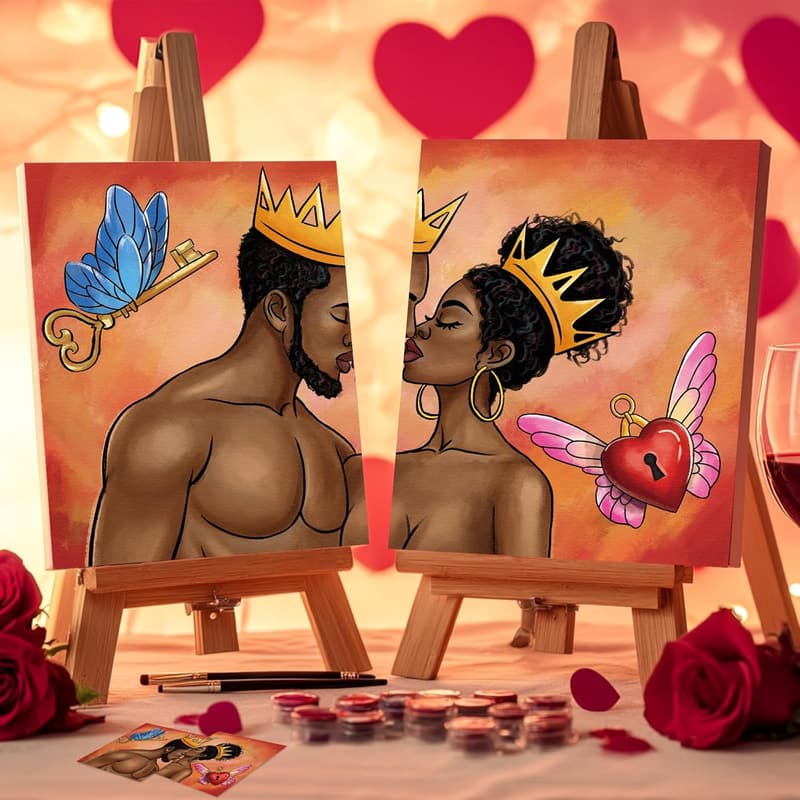 Date Night Couples Sip and Paint Kit - Pre-Drawn Canvas Set