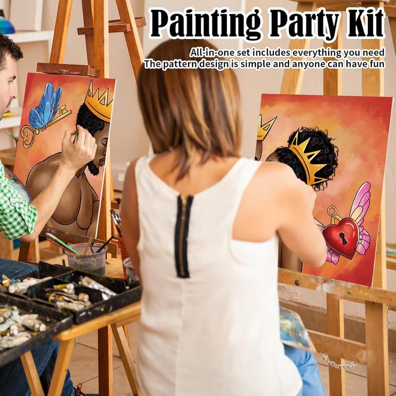 Date Night Couples Sip and Paint Kit - Pre-Drawn Canvas Set
