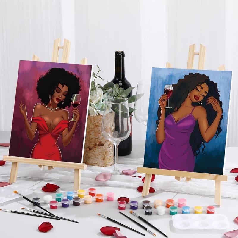 Couples Date Night Sip and Paint Kit - 2 Pre-Drawn Canvases