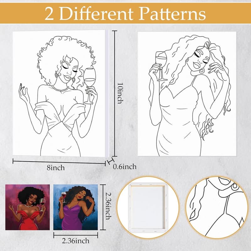 Couples Date Night Sip and Paint Kit - 2 Pre-Drawn Canvases