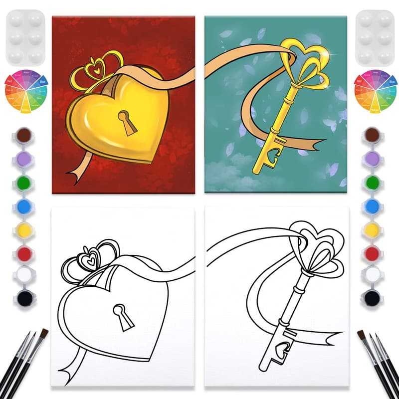 Couples Paint and Sip Kit - Pre-Drawn Canvas Set (8x10)