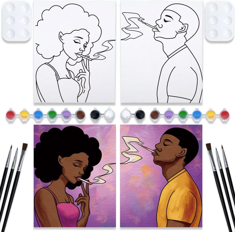 Valentine's Paint Party Kit for Couples - Pre-Drawn Canvas (2 Pack)