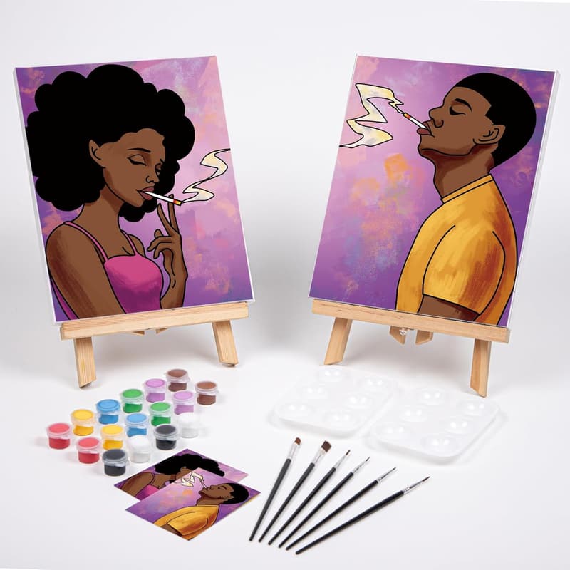 Valentine's Paint Party Kit for Couples - Pre-Drawn Canvas (2 Pack)