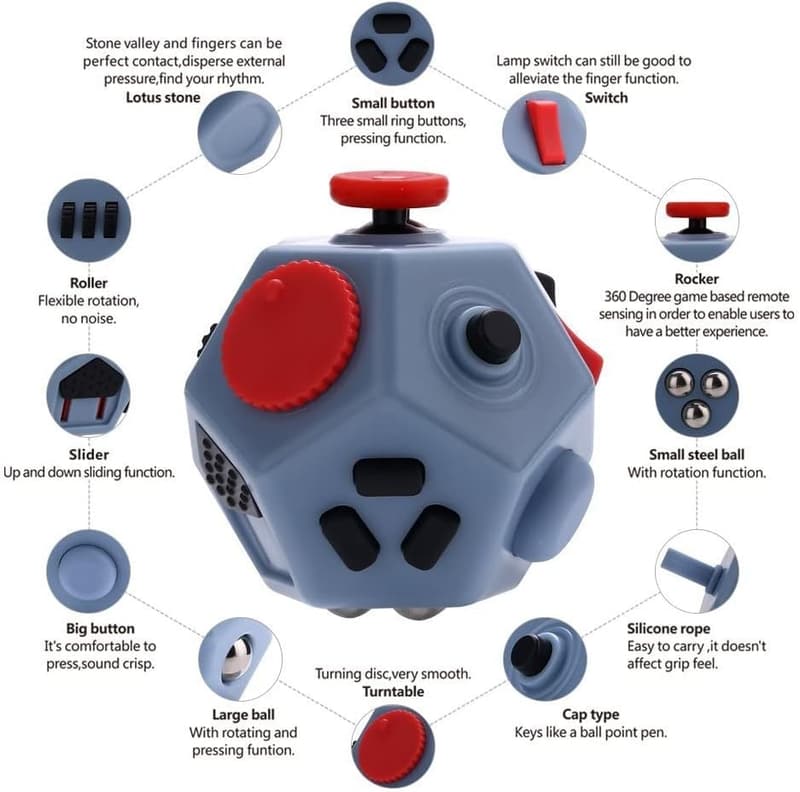 Mini 12-Sided Fidget Cube for Stress Relief and Focus (Grey)