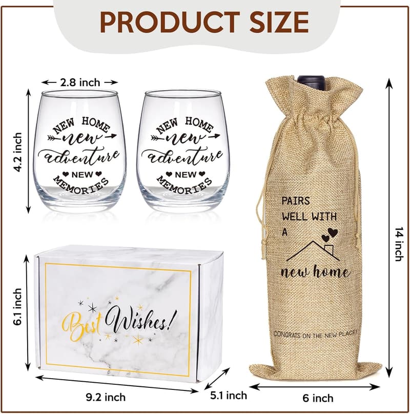Housewarming Gift Set: Stemless Wine Glass & Bottle Bag for Couples