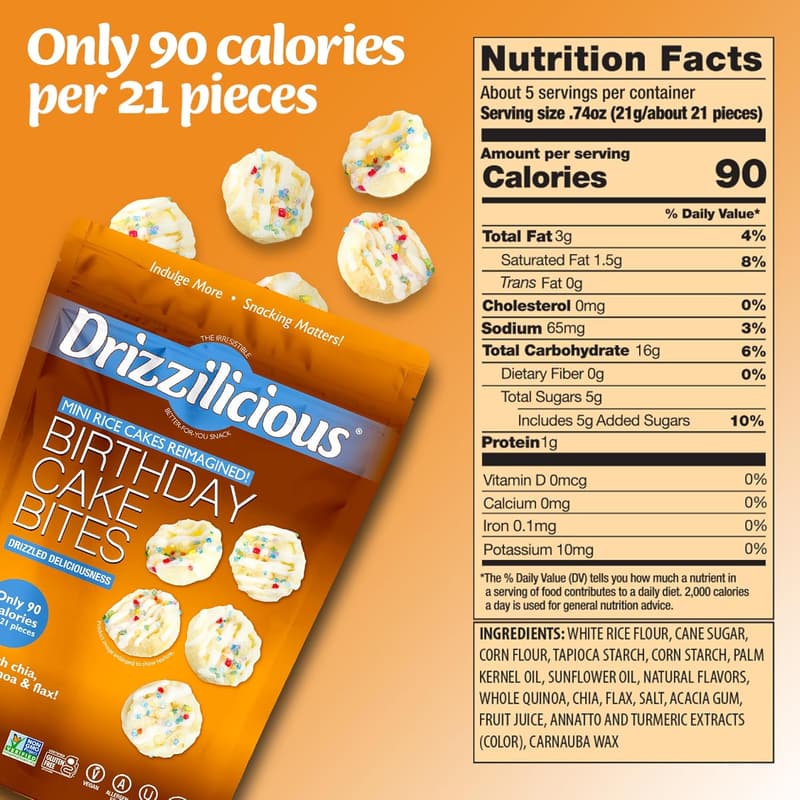 Healthy Vegan Rice Cakes - Flavored Snack for Birthdays (Pack of 6)