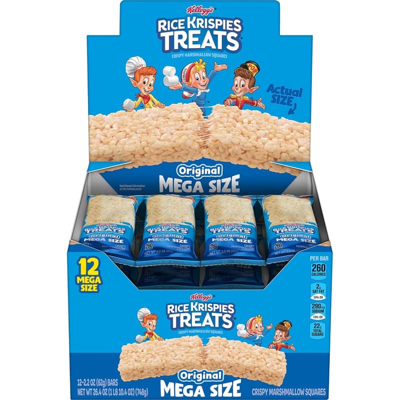 Rice Krispies Treats Marshmallow Snack Bar - Kids School Lunch (12 Bars)