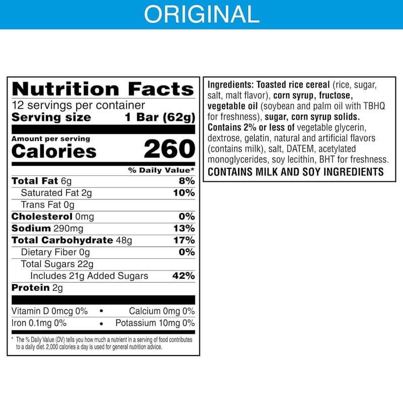 Rice Krispies Treats Marshmallow Snack Bar - Kids School Lunch (12 Bars)