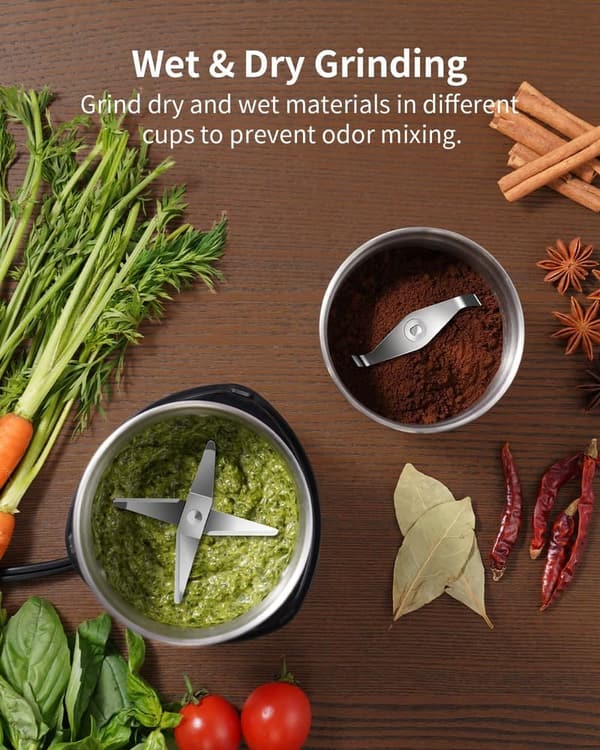 Electric Coffee and Herb Grinder with 2 Stainless Steel Bowls