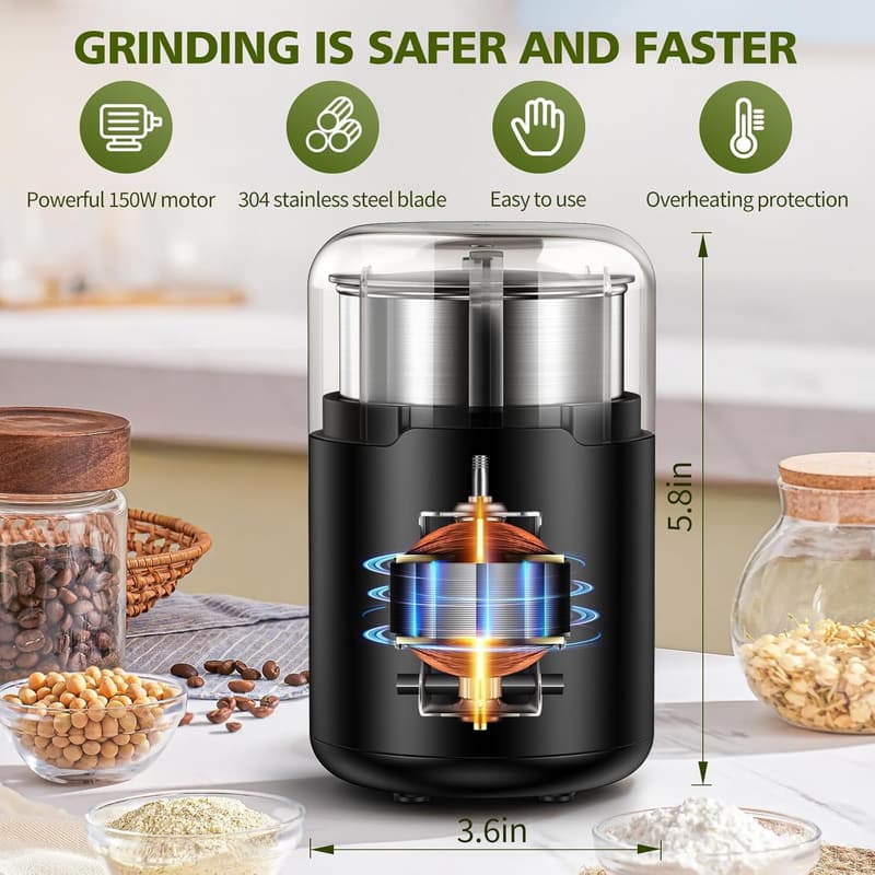 Electric Herb Grinder with Stainless Steel Blade & Brush