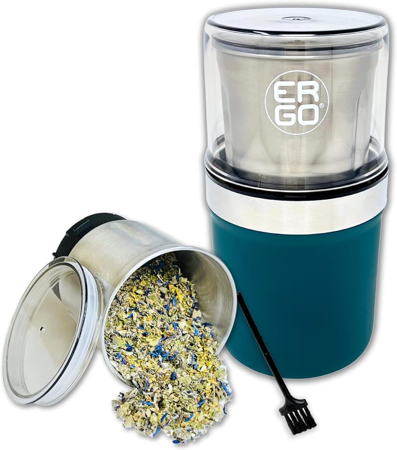 Electric Herb Grinder with Removable Stainless Cup & Pollen Brush