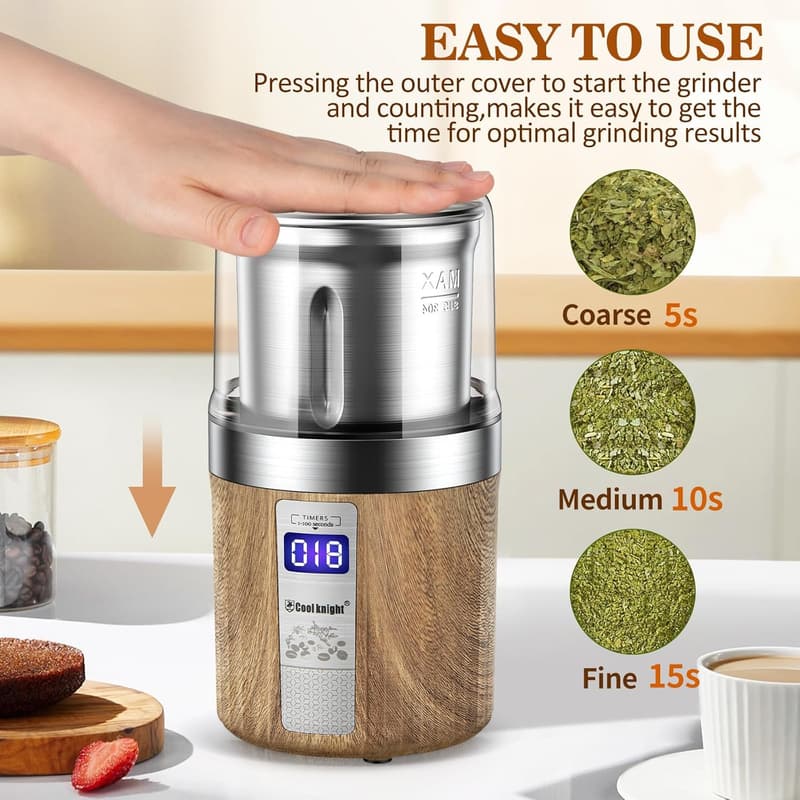 Electric Herb and Spice Grinder with Timer, 304 Stainless Steel