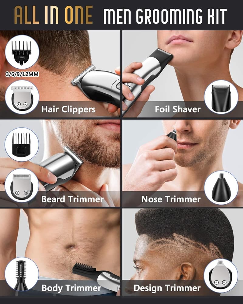Waterproof Electric Beard Trimmer Grooming Kit for Men