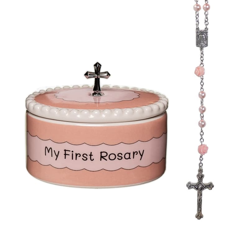 Baby Girl's Pink Rosary with Keepsake Box - Baptism Gift