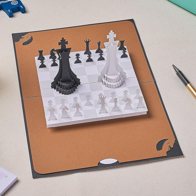 Chess Birthday Pop-Up Card for Dad and Son with Envelope