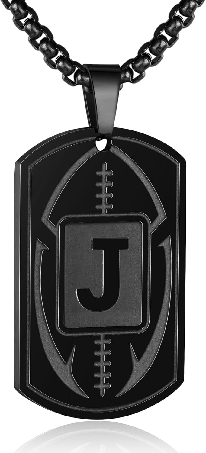 Personalized Football Charm Dog Tag Necklace for Men