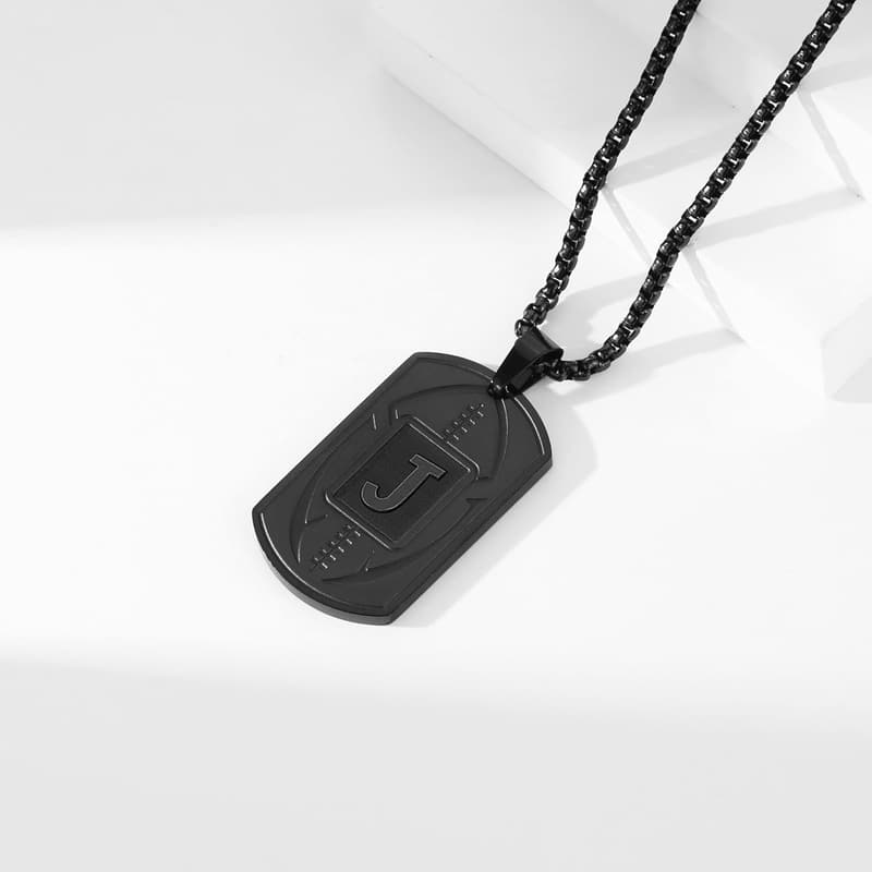 Personalized Football Charm Dog Tag Necklace for Men