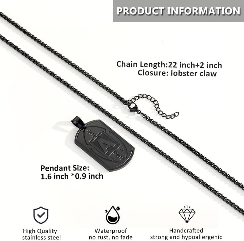 Personalized Football Charm Dog Tag Necklace for Men
