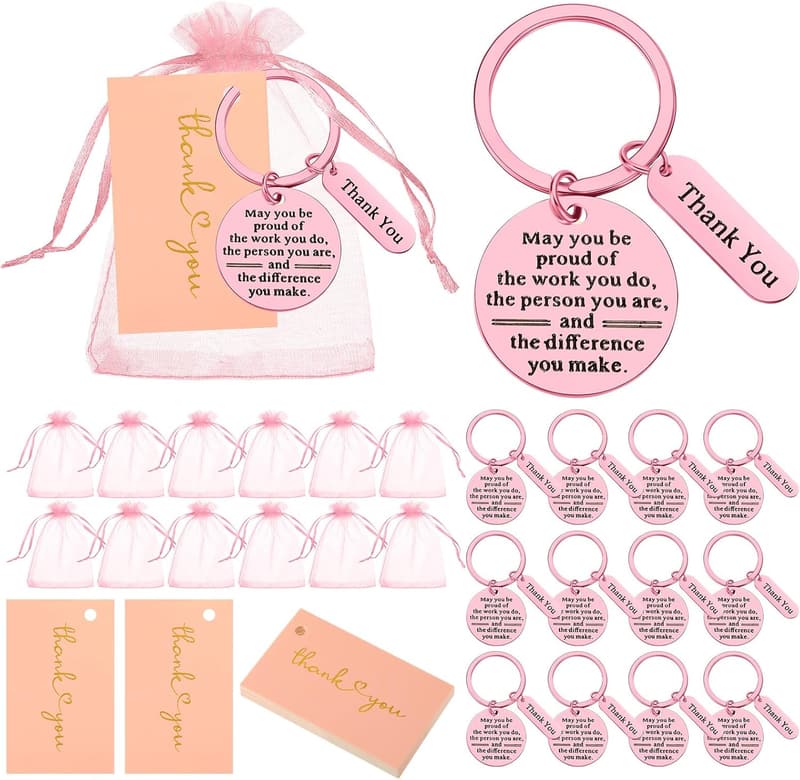 Employee Appreciation Keychain Gift Set with Organza Bags (36 Pcs)