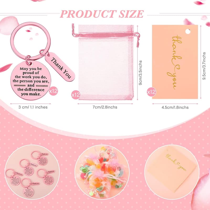 Employee Appreciation Keychain Gift Set with Organza Bags (36 Pcs)