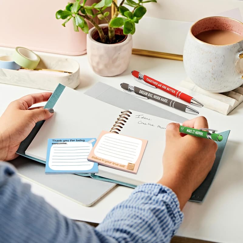Employee Appreciation Gift Set: Funny Pens & Inspiring Sticky Notes