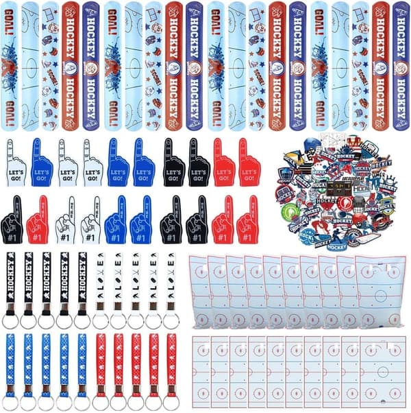 Hockey Birthday Party Favors - Keychains, Stickers & Mini Foam Fingers