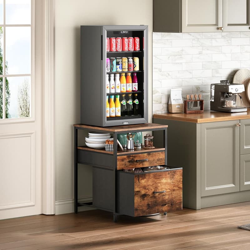 Rustic Brown Mini Fridge Stand with 3 Storage Compartments