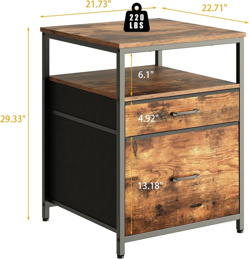 Rustic Brown Mini Fridge Stand with 3 Storage Compartments