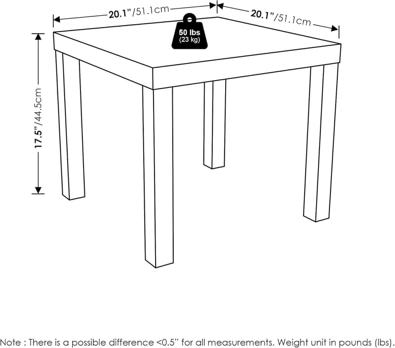 Furinno Classic White Square Parsons Side Table
