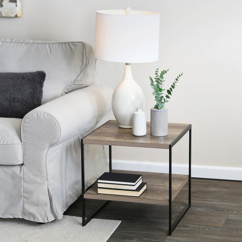 Square Ashwood Side Table with Storage Shelf