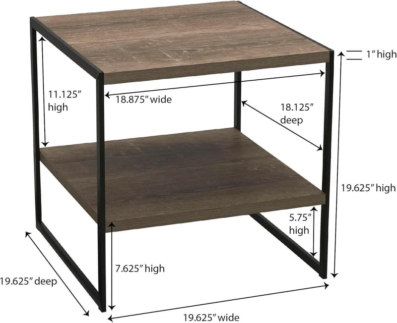 Square Ashwood Side Table with Storage Shelf