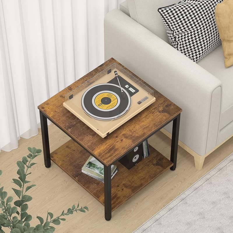 20-Inch Rustic Brown 2-Tier Industrial Side Table