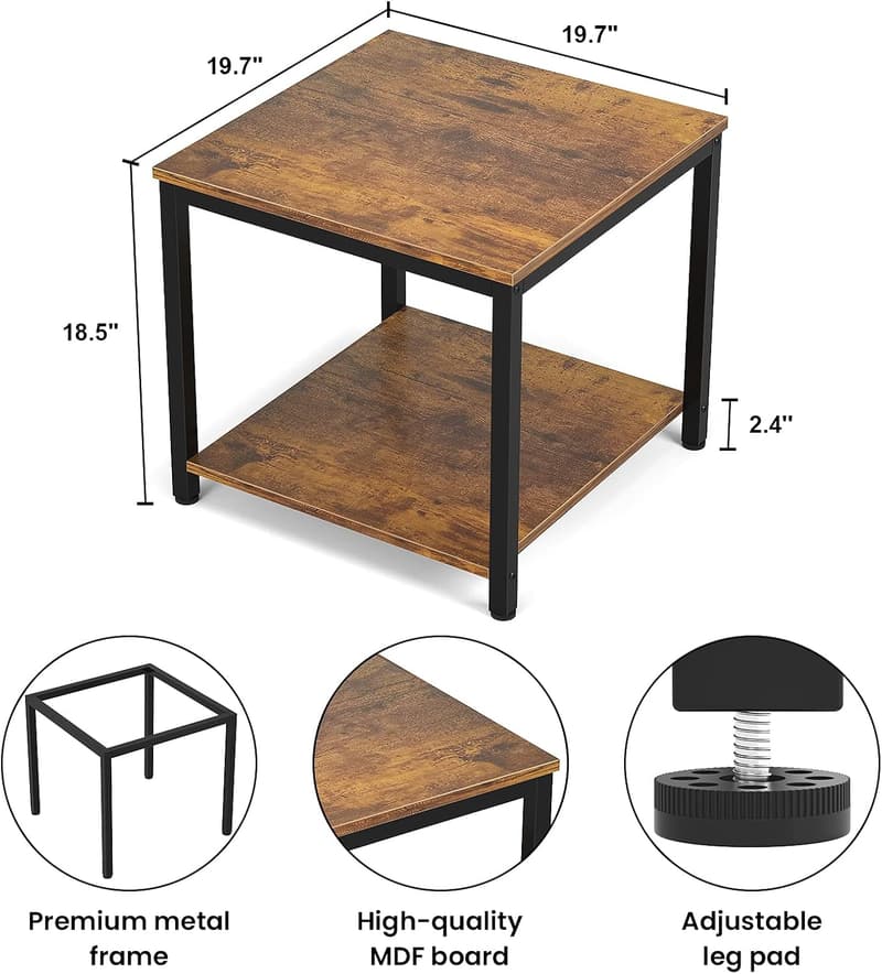 20-Inch Rustic Brown 2-Tier Industrial Side Table