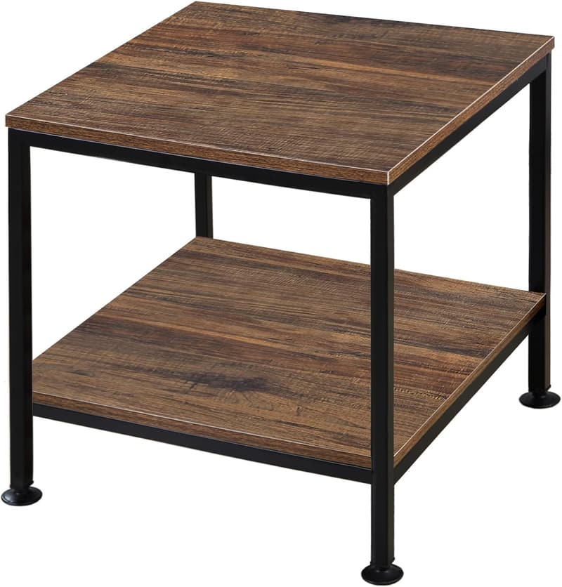 20-Inch Rustic Metal Frame 2-Tier Side Table for Living Room