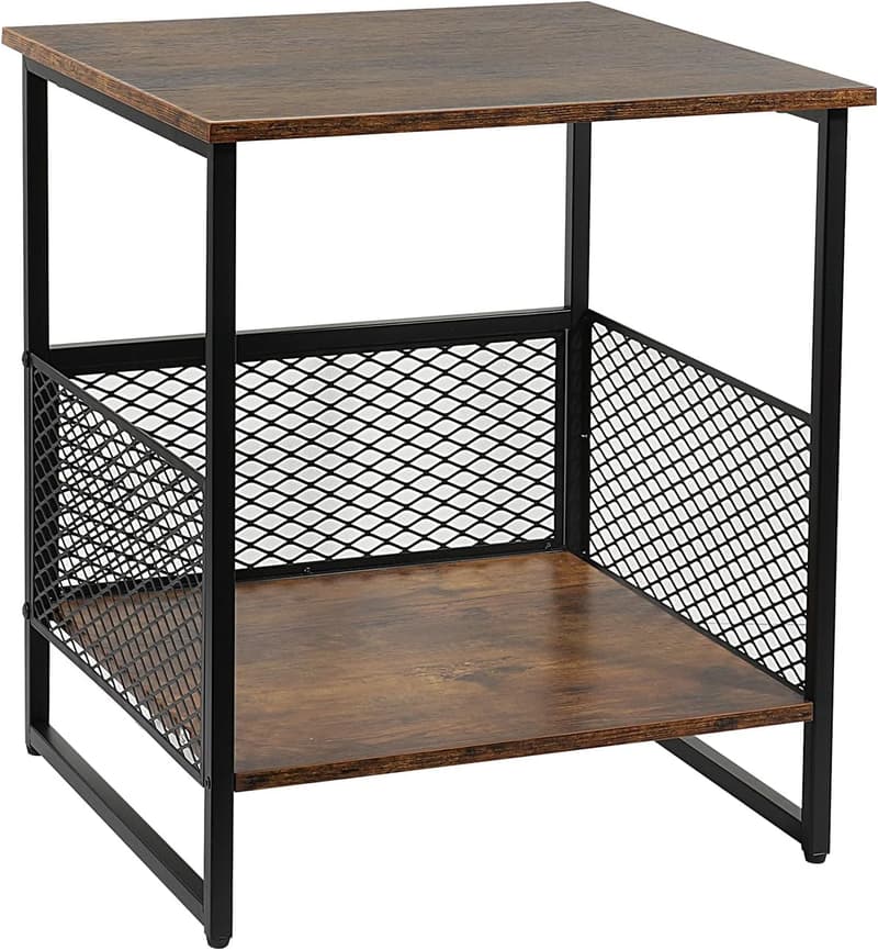 2-Tier Square Side Table with Storage for Living Room & オフィス