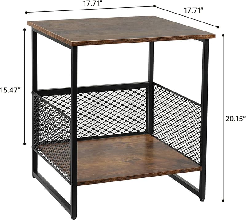 2-Tier Square Side Table with Storage for Living Room & オフィス
