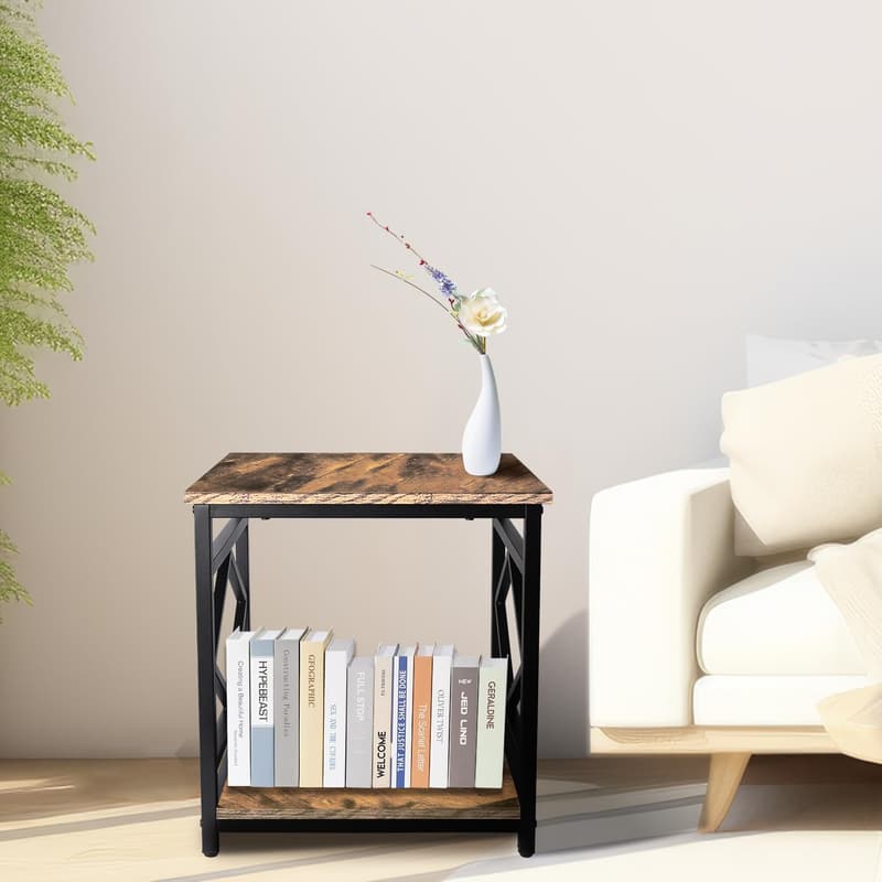 Rustic Brown Mini Fridge End Table with Storage Capacity