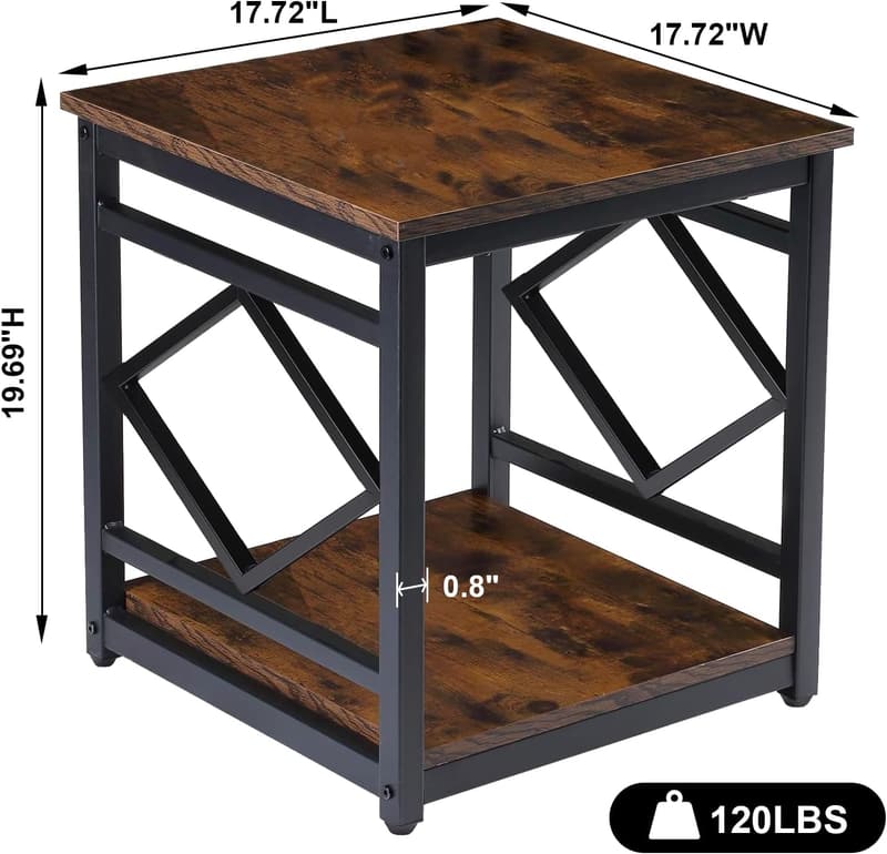 Rustic Brown Mini Fridge End Table with Storage Capacity