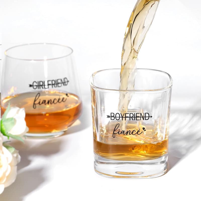 Couples' Engagement Gift Set: Wine Glasses, Socks & Candle