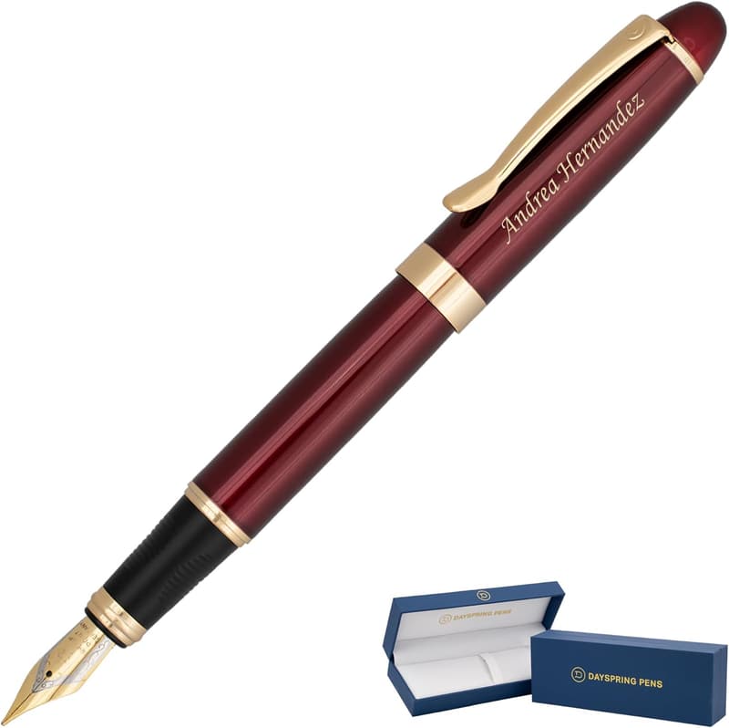 Luxury Engraved Fountain Pen with Red Lacquer & Gold Finish